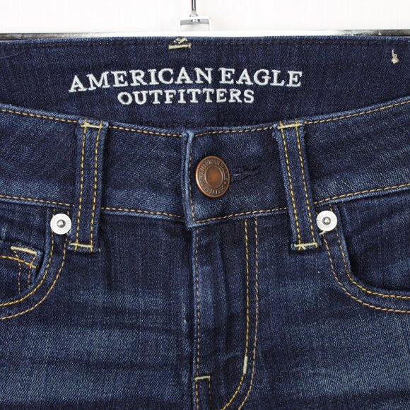 American Eagle Cut Off Jean Shorts Super Stretch Size 4 Dark - Picture 4 of 5